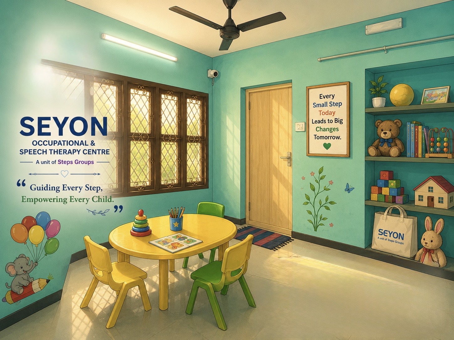 Seyon therapist discussing a child's progress report with parents in Coimbatore